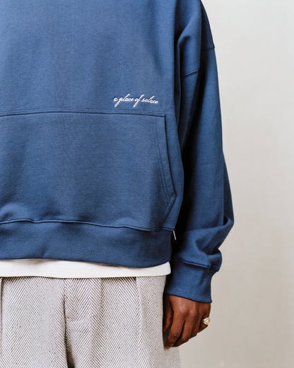cursive hoodie - denim/ivory