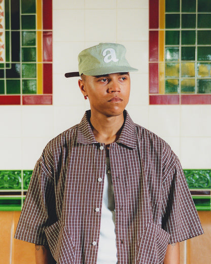 "a" pillbox cap - mint/ivory