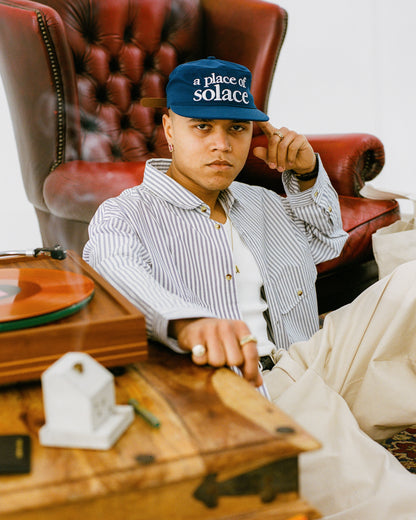type pillbox cap - indigo/ivory