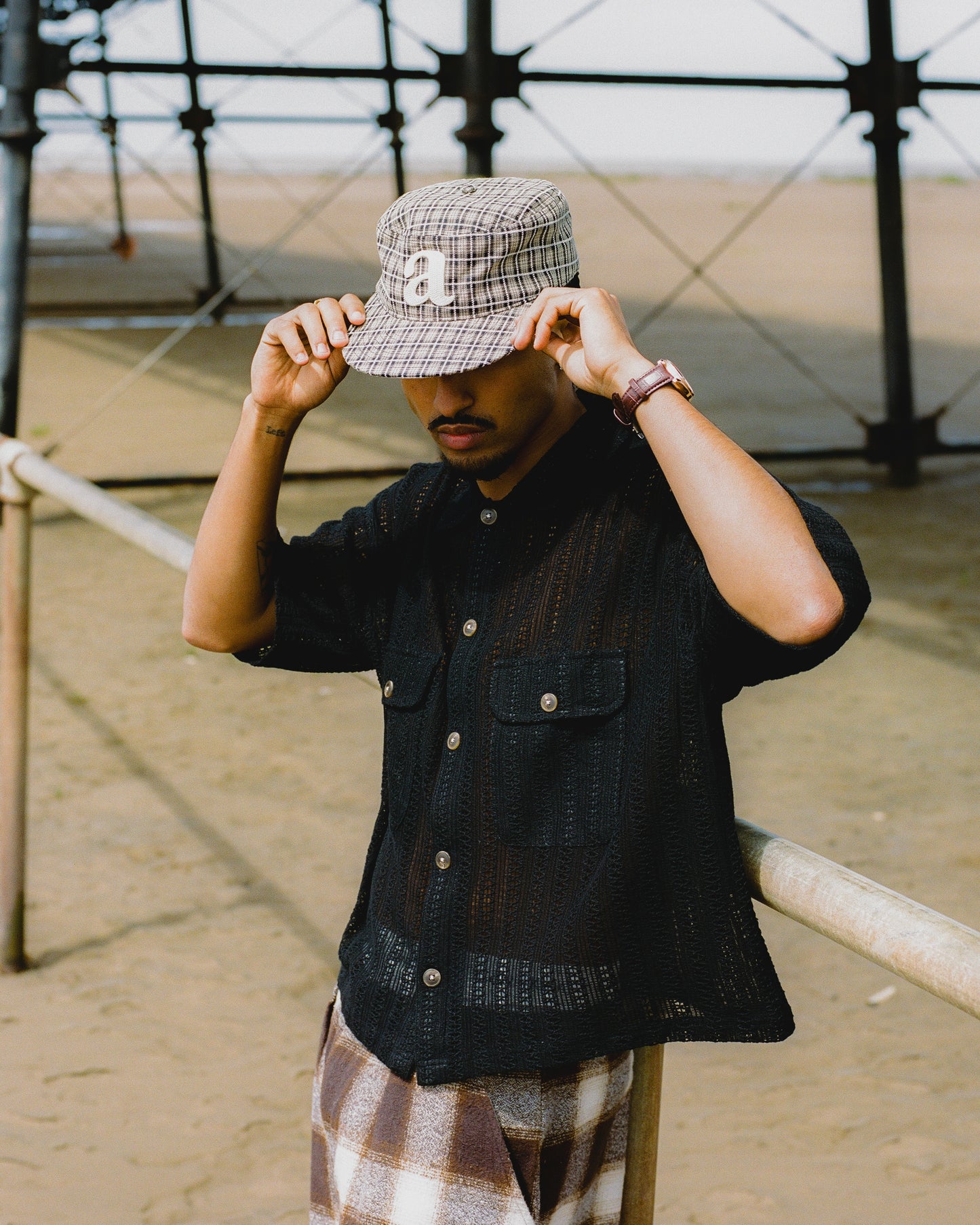 "a" pillbox cap - ivory/black