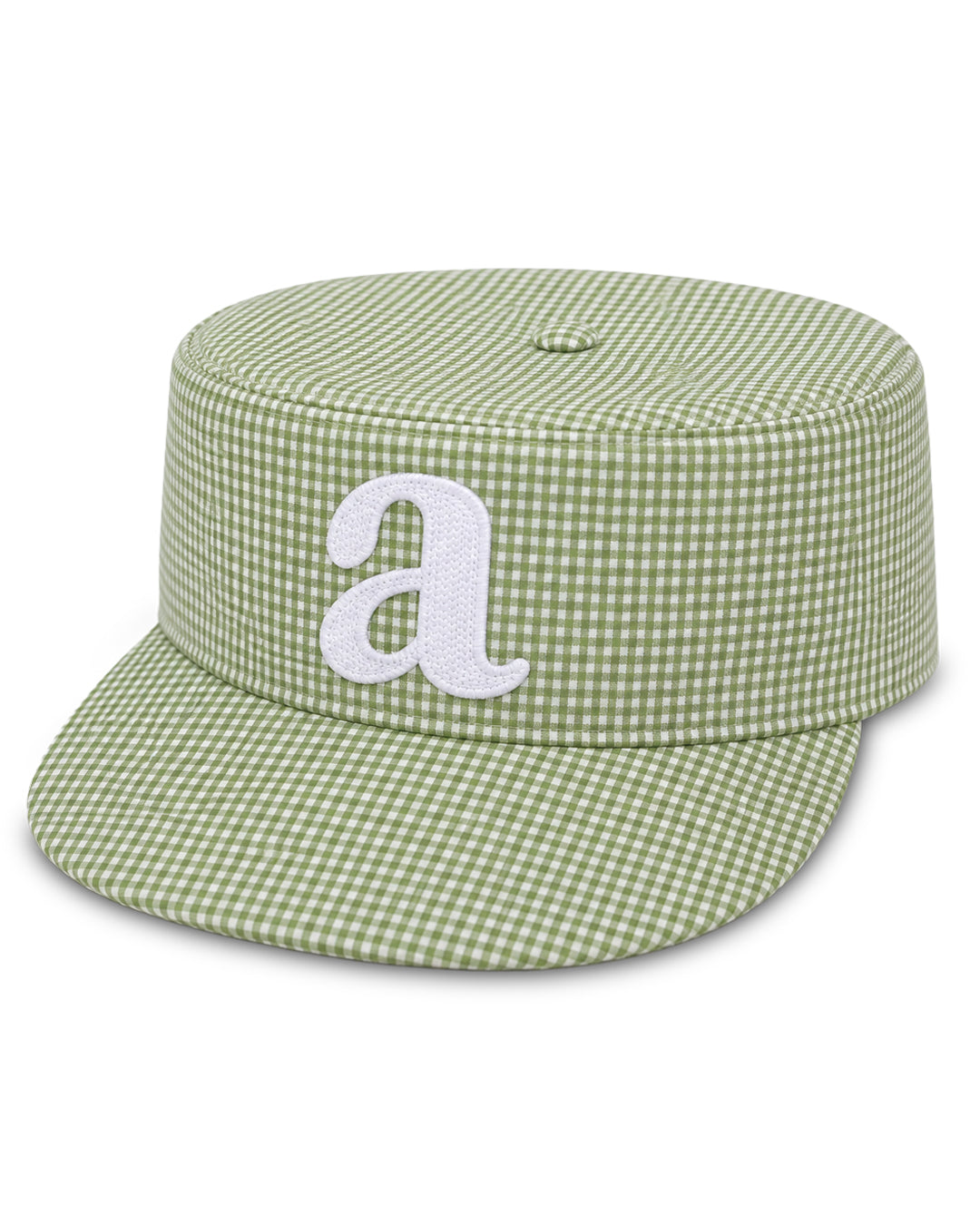 "a" pillbox cap - mint/ivory