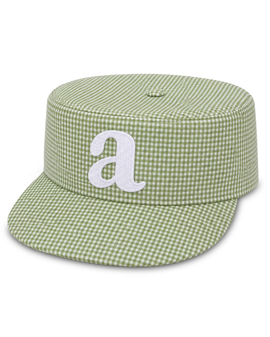"a" pillbox cap - mint/ivory
